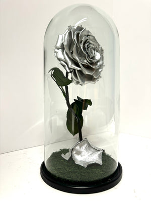 Metallic Silver Rose Dome